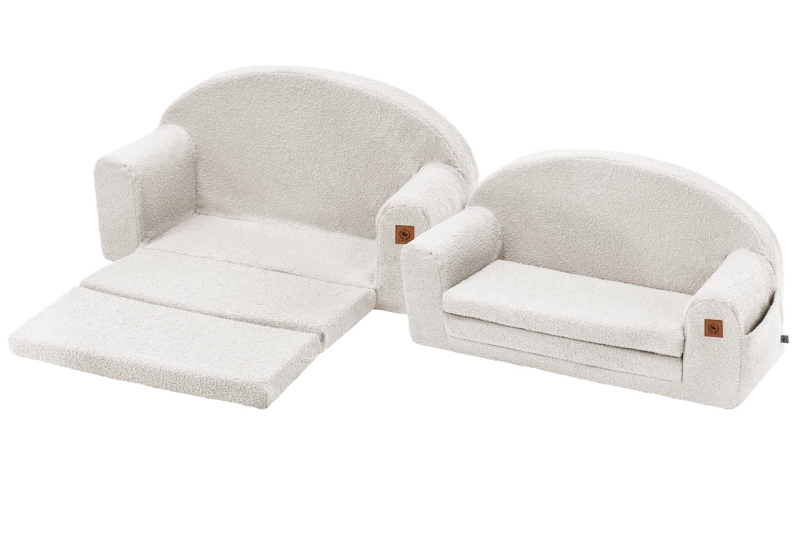 Sofa rozkładana kremowy baranek | BOUCLE