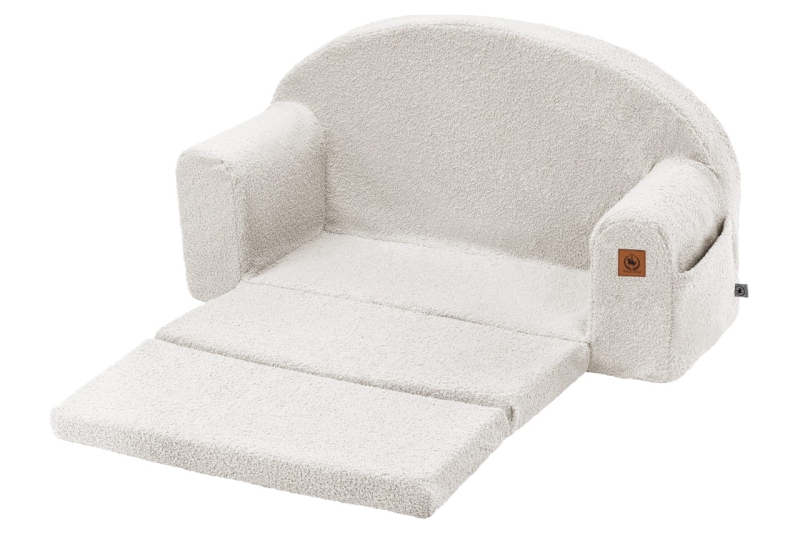 Sofa rozkładana kremowy baranek | BOUCLE