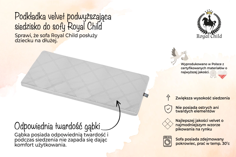 Podkładka podwyższająca do sofy szary velvet