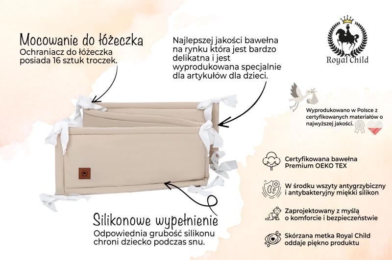 Ochraniacz do łóżeczka 30x180 kremowa bawełna Premium