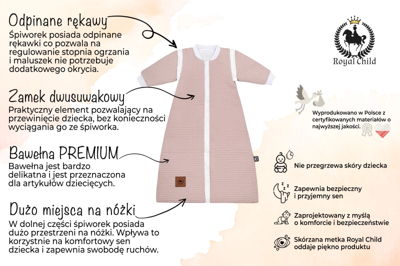 Śpiworek do spania od 0 do 1 lat różowy wafelek 