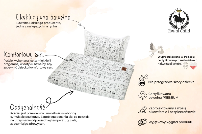 Pościel do łóżeczka 120x90 czarno białe skandynawskie wzory