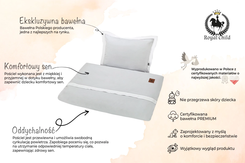 Pościel do łóżeczka 120x90 szara bawełna PREMIUM