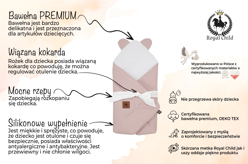 Rożek niemowlęcy różowy wafelek 