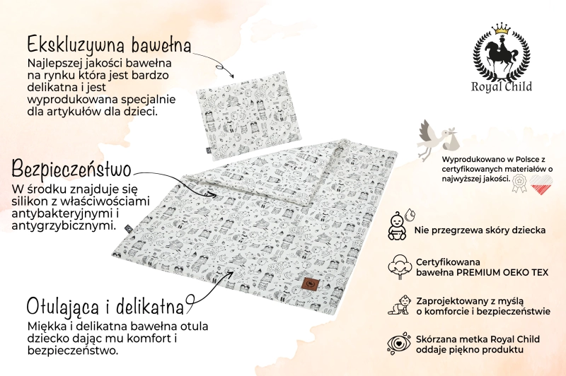 Pościel z wypełnieniem 75x100 z poduszką czarno białe wzory
