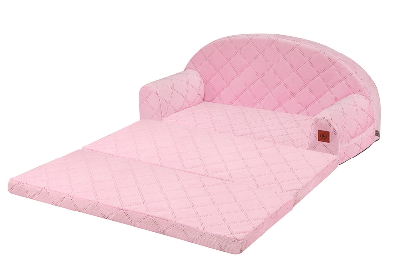 Sofa rozkładana XXL różowa pikowany velvet