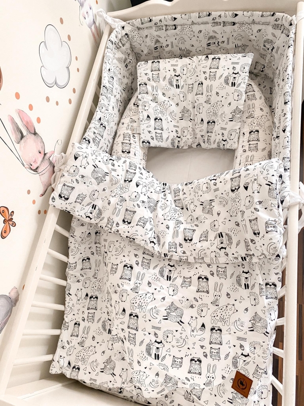 Pościel z wypełnieniem 75x100 z poduszką czarno białe wzory