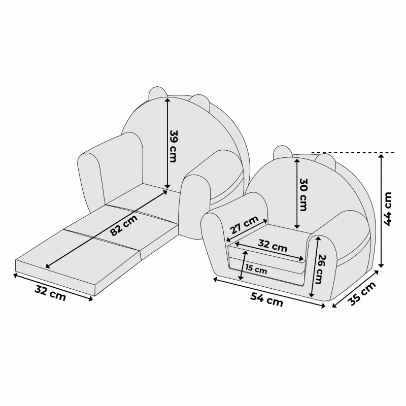 Fotelik rozkładany dla dziecka szary sztruks