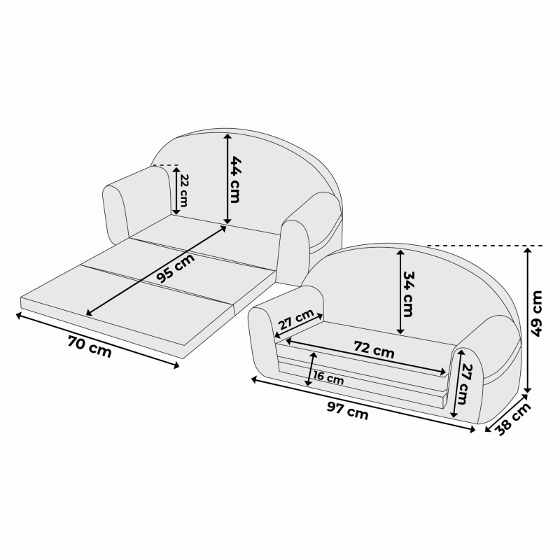Sofa rozkładana dla dziecka XXL szary sztruks