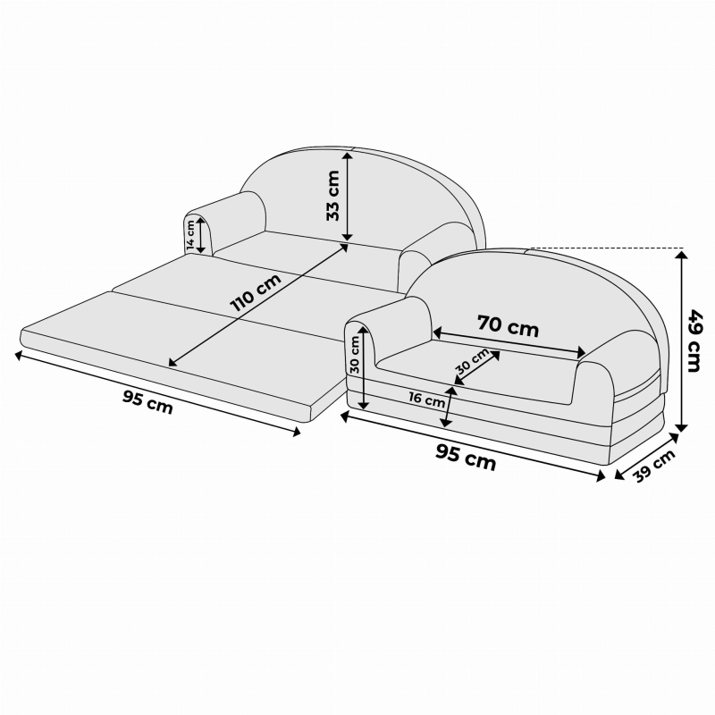 Sofa rozkładana dla dziecka XXL baby blue sztruks