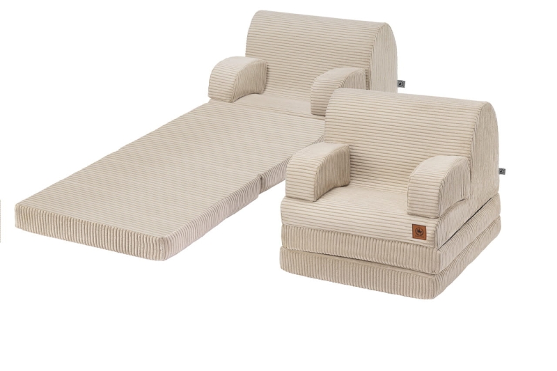 Fotel rozkładany dla dziecka XXL beżowy sztruks