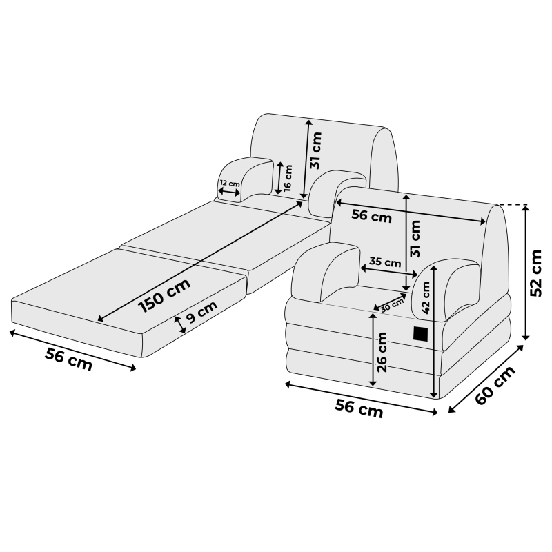 Fotel rozkładany dla dziecka XXL beżowy sztruks