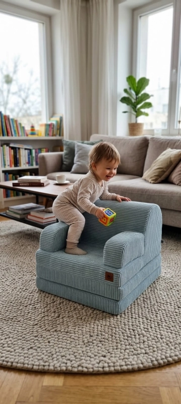 Fotel rozkładany dla dziecka XXL baby blue sztruks