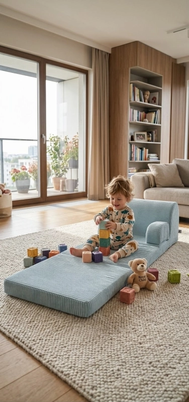 Fotel rozkładany dla dziecka XXL baby blue sztruks