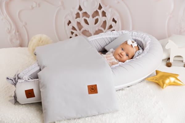 Kokon niemowlęcy z materacykiem MEMORY szary BAWEŁNA PREMIUM