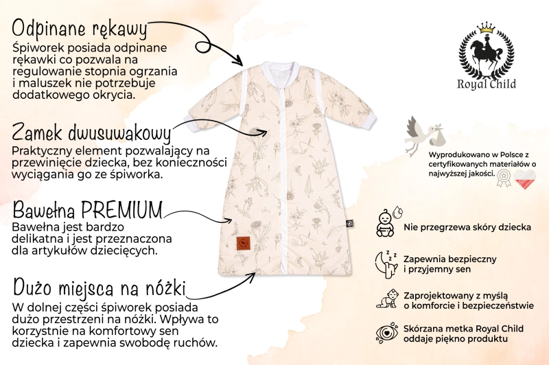 Śpiworek bawełniany od 0 do 1 lat kwiat Lnu bawełna PREMIUM