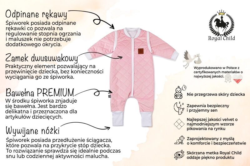 Śpiworek do spania od 1 do 2,5 lat z nóżkami różowy velvet
