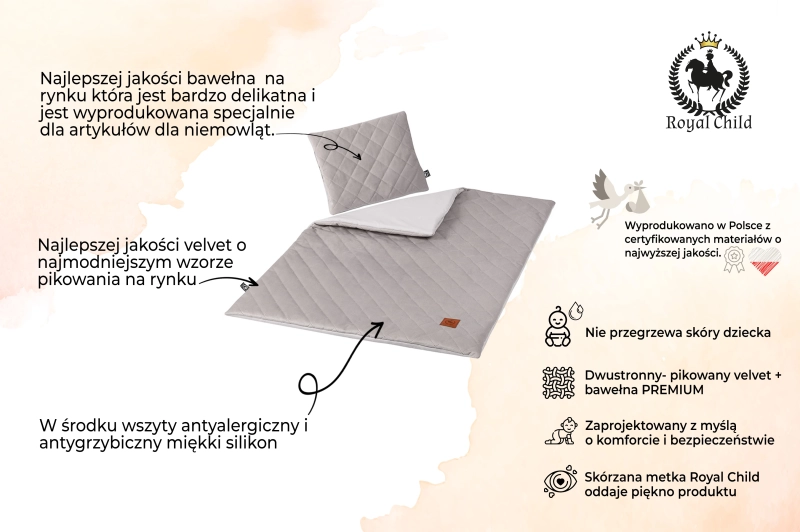 Koc z poduszką szary velvet soft