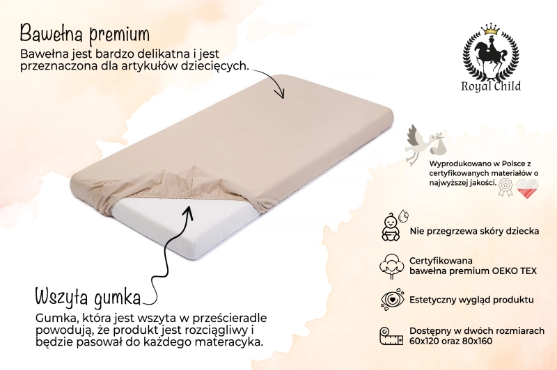 Prześcieradło do łóżeczka kremowe 80x160