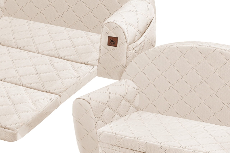 Sofa rozkładana kremowa pikowany velvet