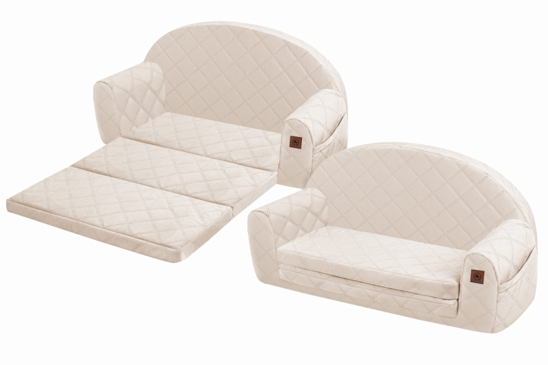 Sofa rozkładana kremowa pikowany velvet